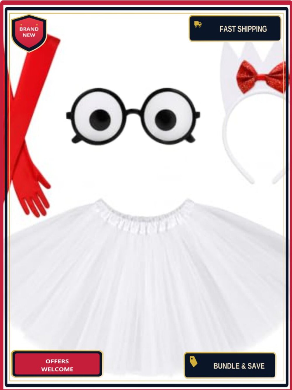 Forky Women's Costume Set Tutu Glasses Bow Headband Red Gloves